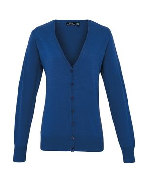 PREMIER Ladies Button Through Long Sleeve V-Neck Knitted Cardigan (Royal) - Blau