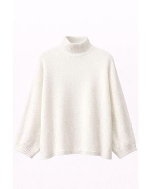 MixRay Übergroßer Gerippter Rollkragenpullover - Weiß