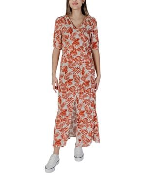 B.Young Maxikleid Mit Blattprint Vneck Kurze Armel - Braun