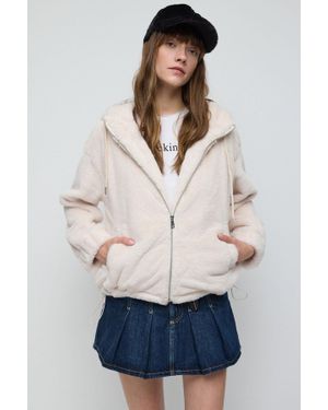 No Matter What Ecru Reißverschluss-Fleecejacke - Weiß