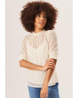 Gini London Hochgeschlossene, Locker Sitzende Bluse Aus Spitze - Weiß