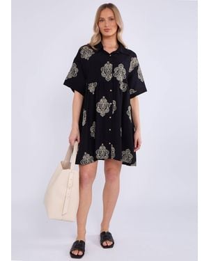 Gini London Schwarzes Besticktes Smok-Kleid Mit Übergroßem Mini-Shirt