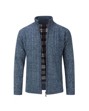 Allthemen Herren Strickjacke Mit Reißverschluss Cardigan Grobstrick Mit Stehkragen Für Den Winter - Blau