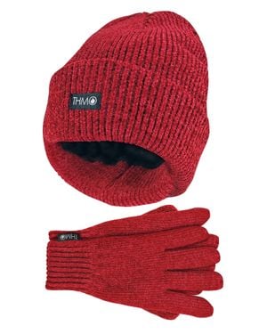 THMO Damen Thinsulate Mütze Und Handschuhe Set - Rot