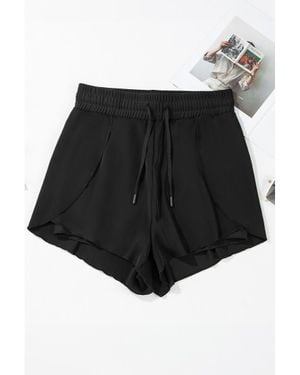 Azura Exchange Schwarze High-Waisted Drawstring 2-In-1 Seiten-Taschen Color Block Bikini-Shorts