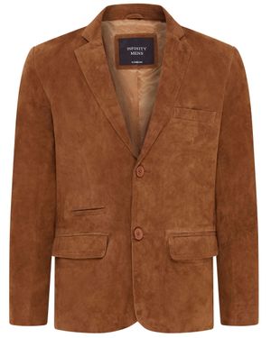 Infinity Leather Herren Slim Fit Italienischer Blazer Aus Ziegenwildleder - Braun