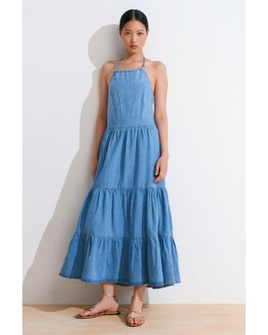 Dilvin Damen Baumwoll-Denim-Midikleid - Blau