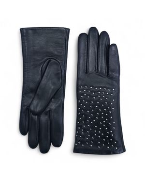 Infinity Leather Schwarze Italienische Leder-Fahrhandschuhe Für Damen Mit Weichem Wollfutter, Winterdesign Und Nietenbesatz - Blau