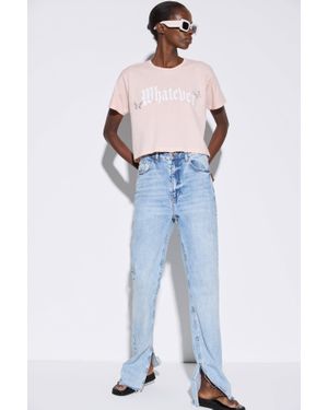 No Matter What Bedrucktes Crop-T-Shirt - Blau