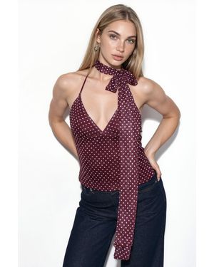 Hiccup Punkte-Halsband-Tie Tüll-Strickbluse Mit Schal - Lila