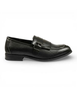 Infinity Leather Schwarze Herren-Slipper Aus Kunstleder Mit Fransen Und Monk-Strap-Verschluss