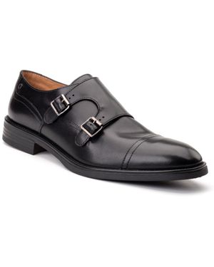 Base London Taper Leder Herren Doppelte Monk Schuhe - Schwarz