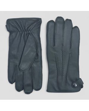 Infinity Leather Herrenhandschuhe Aus Olivgrünem Italienischem Leder, Warm Gefüttert Mit Wolle, Für Winter, Radfahren, Autofahren Und Freizeit - Blau