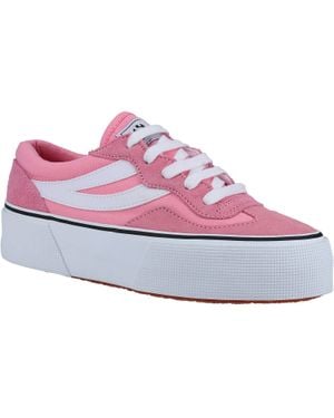 Superga 3041 Revolley Colorblock Platform Leder Damen/Weiß Turnschuhe - Lila