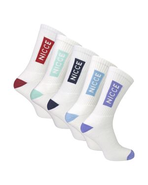 Nicce London 5Er-Pack Herren Sport Crew Socken, Baumwollreich, Atmungsaktiv Und Gepolstert - Weiß
