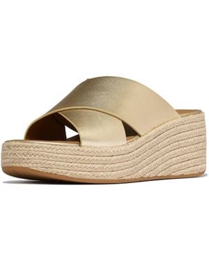 Fitflop Plattform Leder Damen Sandalen Platino - Natur