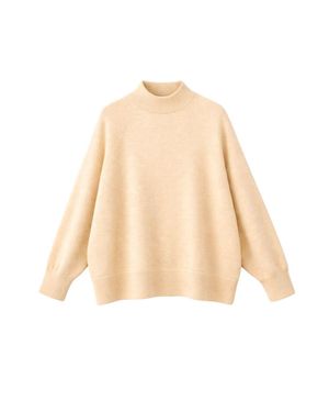 MixRay Oversized Rippstrick-Halbrollkragenpullover - Natur