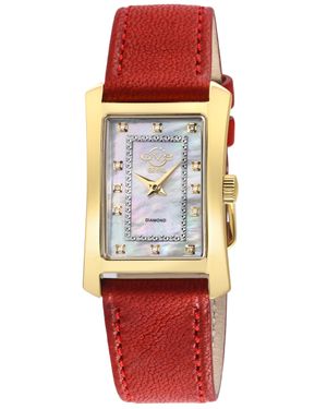 Gv2 Luino Diamant Weiß Mop Zifferblatt, Schweizer Quarz Echtes Italienisches Leder Uhr - Rot