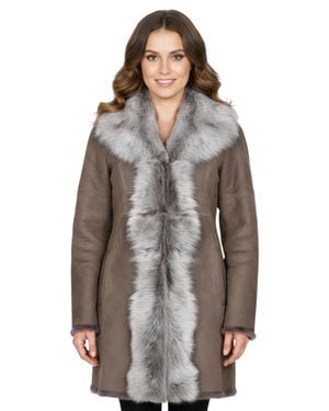 Infinity Leather Damen-Trenchcoat Aus Taupefarbenem Toscana-Schafsveloursleder – Celeste - Braun