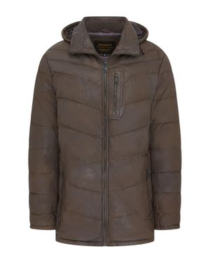 Infinity Leather Braune Steppjacke Aus Leder Für Herren Mit Abnehmbarer Kapuze, Puffer-Wintermantel – Orion