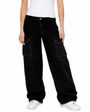 Enzo Damen Cargo Baggy Jeans - Schwarz