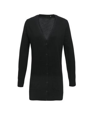 PREMIER Ladies Longline V Neck Cardigan - Schwarz