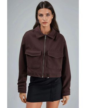 Busem Kurze Gabardinejacke Mit Reißverschluss Und Tasche - Braun