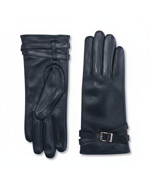 Infinity Leather Schwarze Damen-Winter-Autofahrerhandschuhe Aus Italienischem Leder Mit Weichem Wollfutter Und Schnalle - Blau