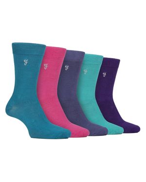 Farah 5Er-Pack Herren Socken Aus Bambus Mit Muster - Blau