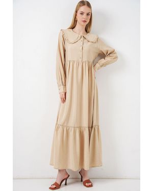 Bigdart Maxikleid Mit Babykragen Und Knopfverschluss - Natur