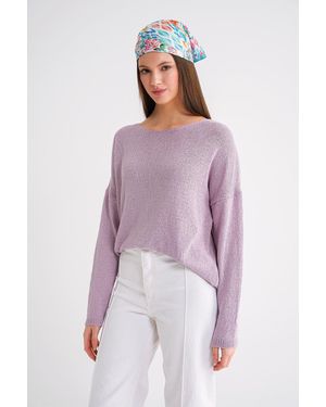 MixRay Übergroßer Bootsausschnitt Strickpullover - Lila