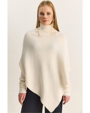 Bianco Lucci Oversized Rollkragen-Rippstrickpullover - Natur