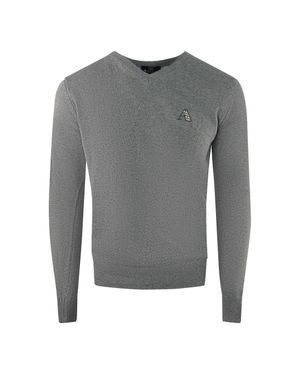 Aquascutum Herren Karo Logo Pullover - Grau