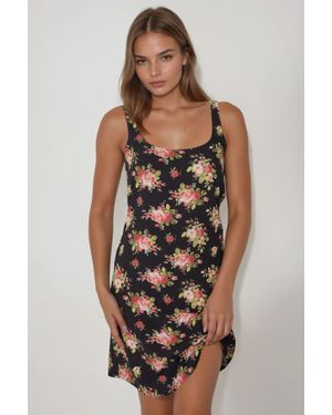 Hiccup U-Kragen Bedrucktes Enges Minikleid - Schwarz
