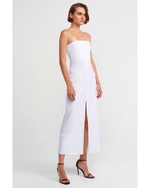 Dilvin Trägerloses, Tailliertes Midikleid Mit Schlitz - Weiß