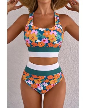 Azura Exchange Grüner Blumenmuster Racerback Cutout Hochbund 2-Teiliges Bikini - Grau