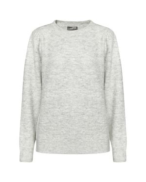 Dreimaster Strickpullover Damen Hellgrau Melange - Weiß