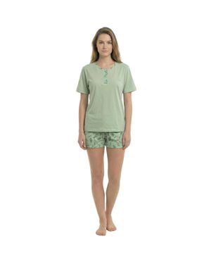 Kisses&Love Damen Sommer Kurzarm Baumwoll-Pyjamas Kl40000 - Grün