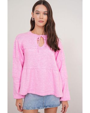 MixRay Locker Gestrickter Pullover Mit Bindeband - Pink