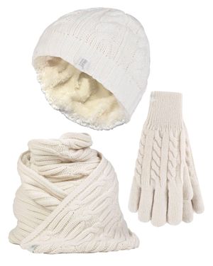 Heat Holders Damen-Set Aus Strickmütze, Schal Und Handschuhen - Weiß