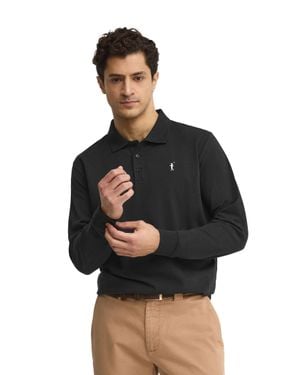 POLO CLUB Langärmliges Poloshirt Im Regular Fit Mit Rigby Go Stickerei - Schwarz