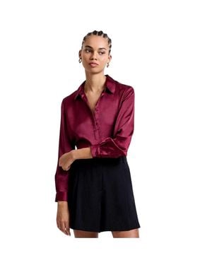 French Connection "Irina" Hemd Für Damen, Satin, Langärmlig - Rot