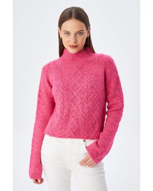 MixRay Rippstrick-Pullover Mit Argyle-Muster Und Halbem Stehkragen - Pink