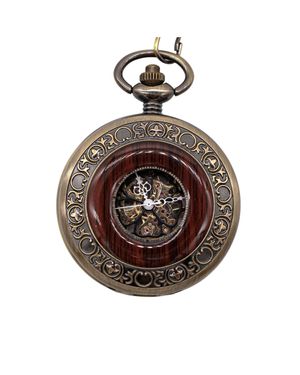 Infinity Leather Taschenuhr Im Vintage-Stil, Bronzefarben, Holzskelett, Half Hunter-Legierung - Braun
