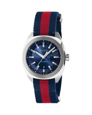 Gucci Ya142304 Gg2570 Herrenuhr Aus Blauem Segeltuch Mit 41 Mm Durchmesser