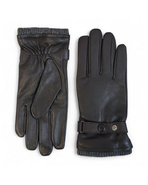 Infinity Leather Herrenhandschuhe Aus Braunem Italienischem Leder Mit Warmem Wollfutter, Ideal Für Winter, Radfahren, Autofahren Und Freizeit - Schwarz