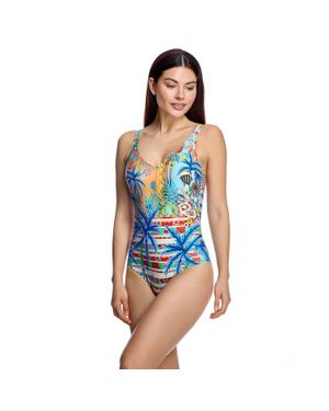 Ory Damen-Badeanzug Mit V-Ausschnitt Und Offenem Rücken W260676 - Blau