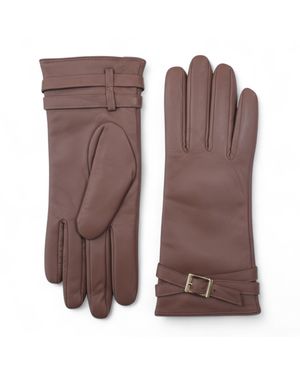 Infinity Leather Damen-Winter-Fahrhandschuhe Aus Nudefarbenem, Beigefarbenem Italienischem Leder Mit Weichem Wollfutter Und Schnalle - Braun