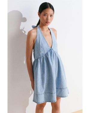 Dilvin Mini Baumwoll-Denim Halterkleid - Blau