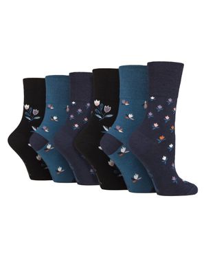Gentle Grip 6Er-Pack Damen Nicht-Elastische Lockere Muster Baumwoll-Socken - Blau